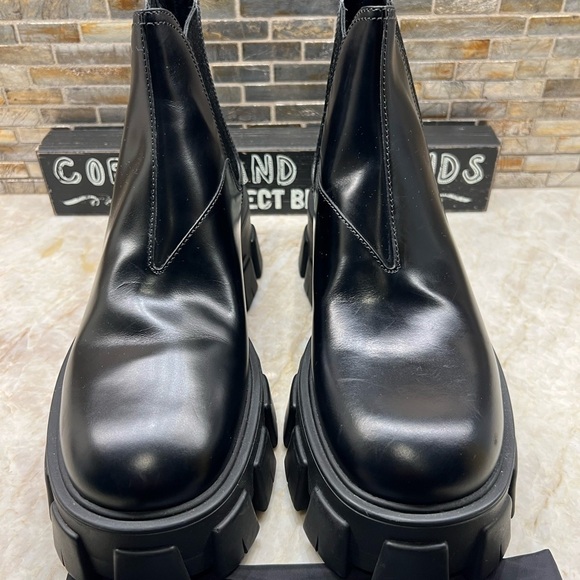 PRADA Monolith Leather Lug-Sole Chelsea Booties - Picture 8 of 13